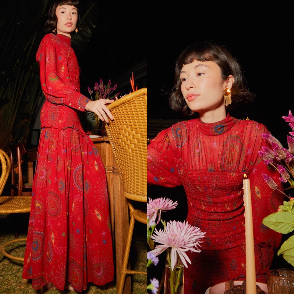 Farm Rio Red Mystic Night MIDI Dress